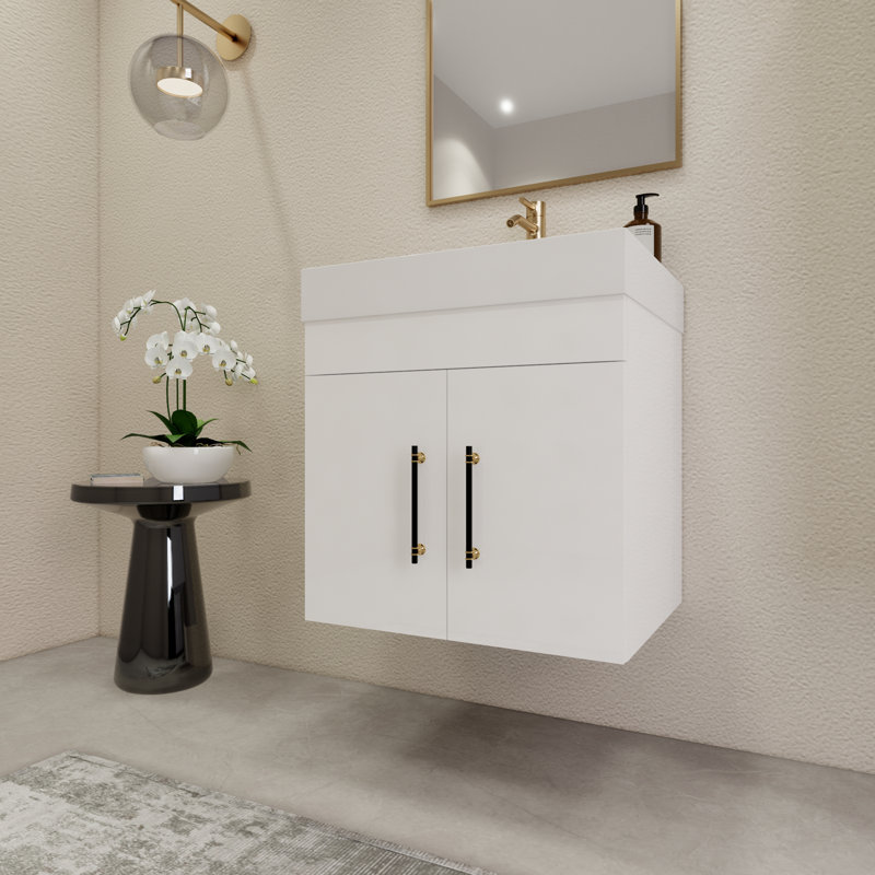23.6" Wall-Mounted Single Bathroom Vanity Set, Glossy White