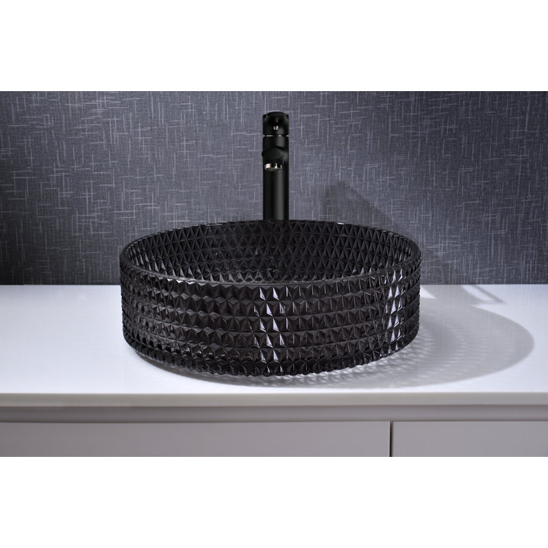 Lavabo de salle de bain rond en verre texturé 16 po Scotch - Collection Timeless, 16", Noir