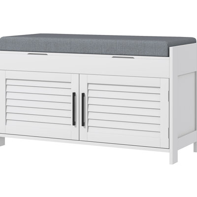 White Entryway Shoe Rack, Bench With Hidden Storage, Cushioned Seat, Adjustable Shelves, Shutter Doors, 352 Lbs Max Bearing Capacity For - White, Compartments, Cushion Load-bearing Bedroom