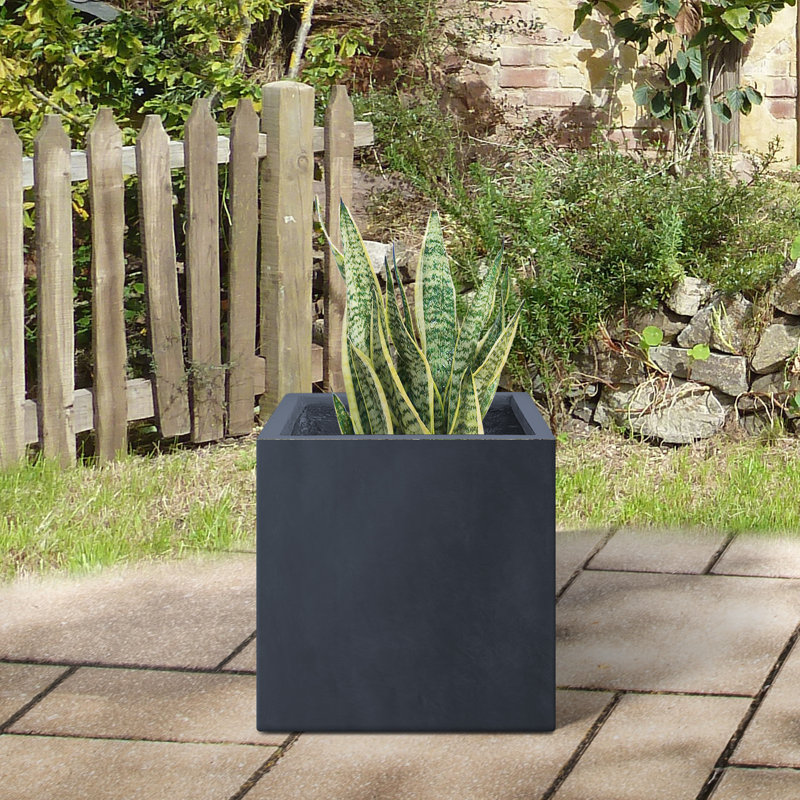 Petit pot à fleurs carré en granit de 10 po avec trous de drainage pour l'intérieur et l'extérieur, Granit
