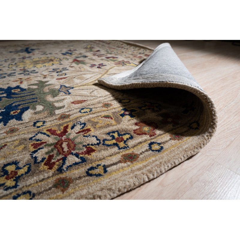 Elegant Ivory Hand-Tufted Wool Round Rug, 8ft Diameter