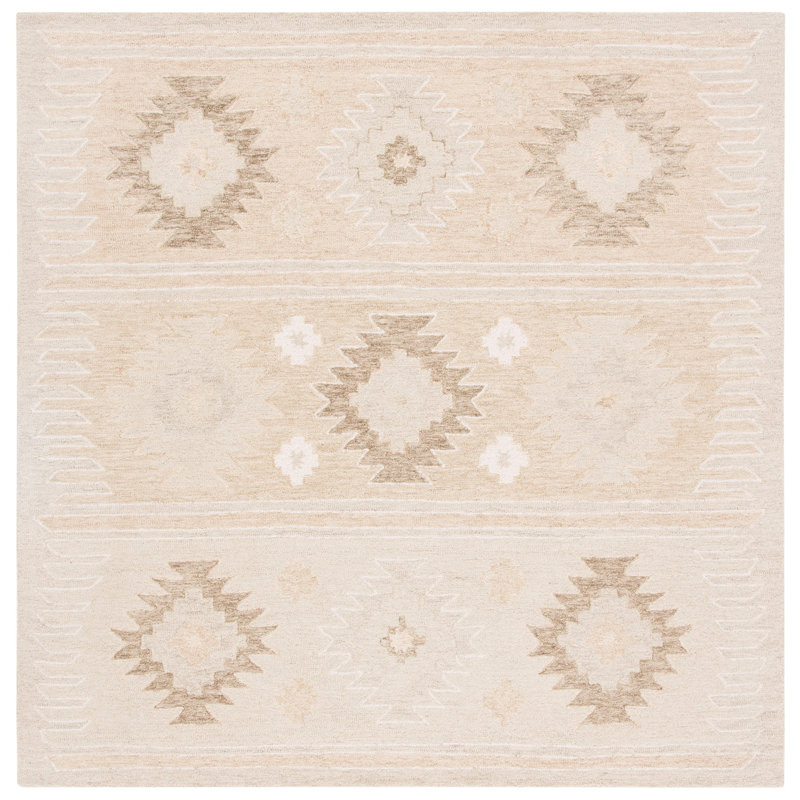 Yazmin Hand Tufted Wool Geometric Rug, Square 7'