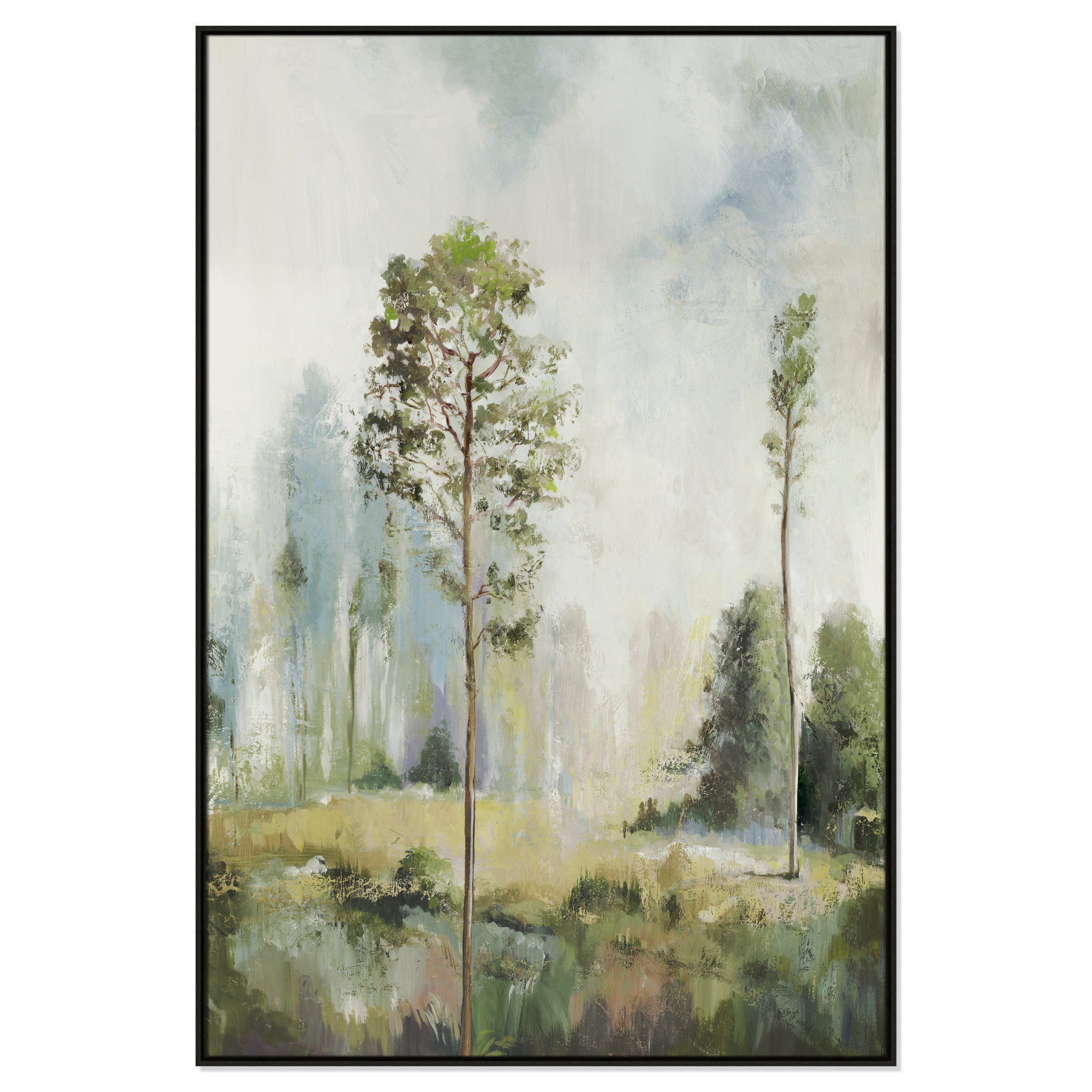 Tall Green Trees I by Teton Pearce - Floater Frame Print on Canvas, Espresso, 61.5" H x 41.5" W