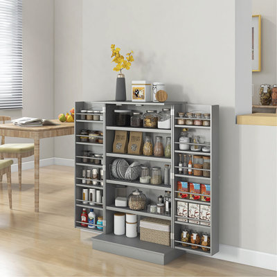 Cabinet 41" Kitchen Pantry Storage , Freestanding Kitchen Cabinet With 12-Door Shelves, Double Doors, 5-Tier Shelving And Adjustable Shelves, Paper Gray