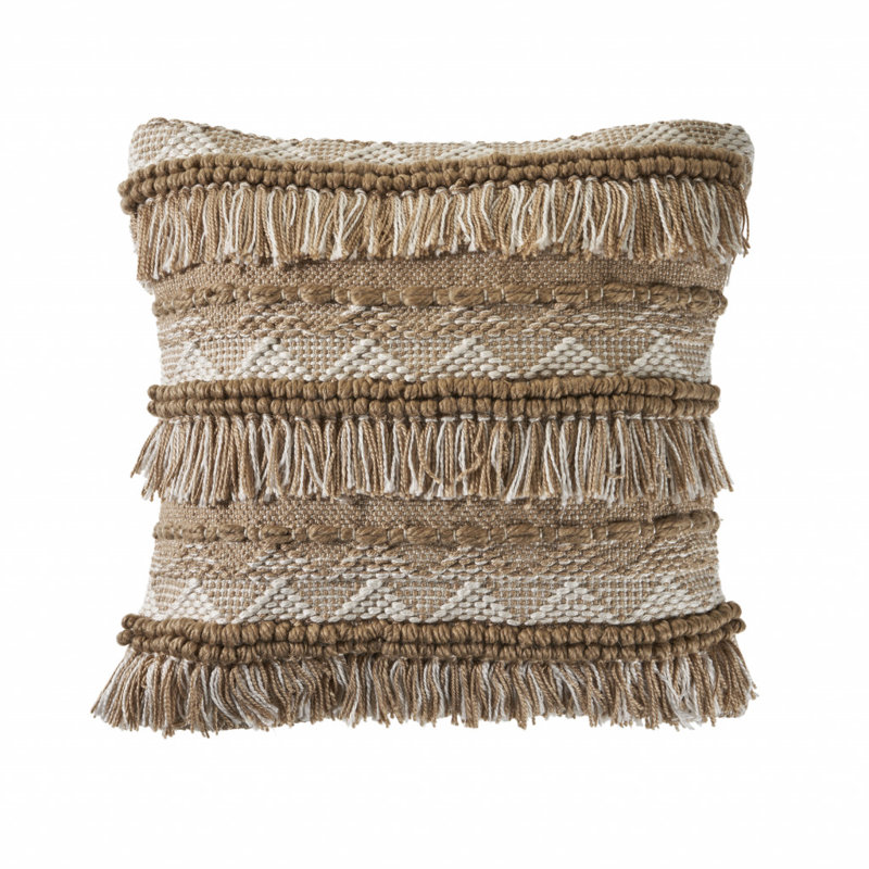 Coussin décoratif intérieur / extérieur à rayures frangées fabriqué à la main Coastal
