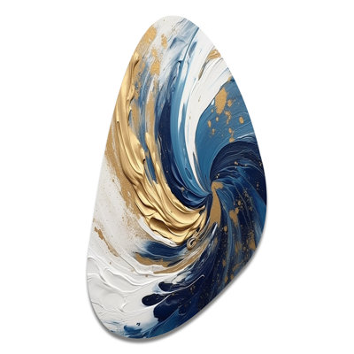 Dark Blue and Gold Spiral IV - Abstract Spirals Asymmetrical Metal Wall Art, Blue Irregular Shape Metal Art Print