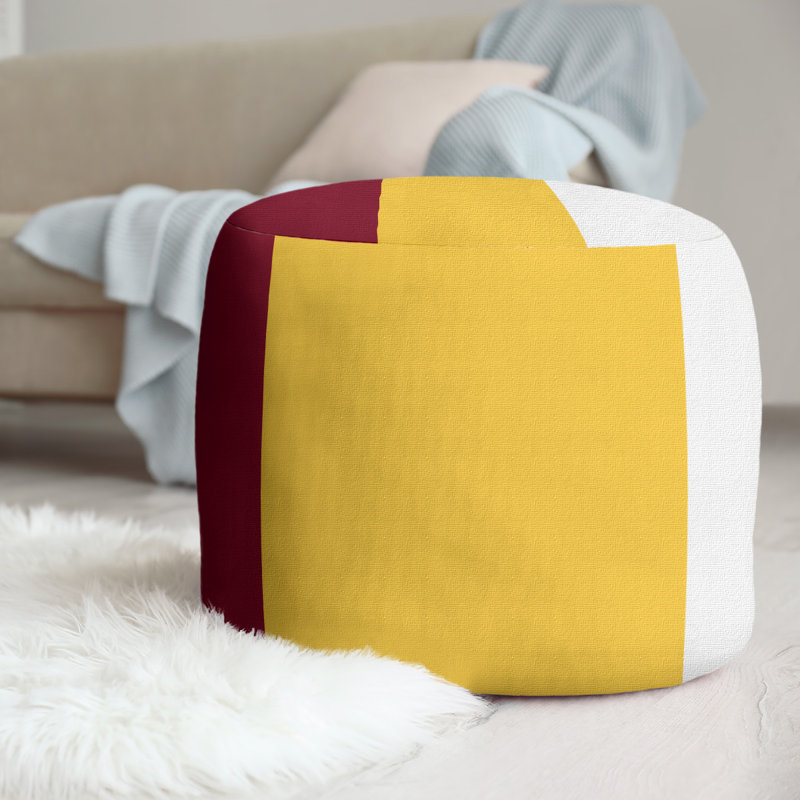 Upholstered Ottoman, Maroon/Yellow/White