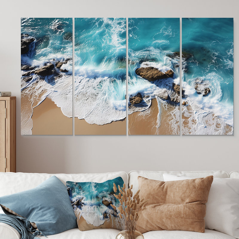 4 pièces d'art mural pour salon Skyblue, H 32 po x l 64 po