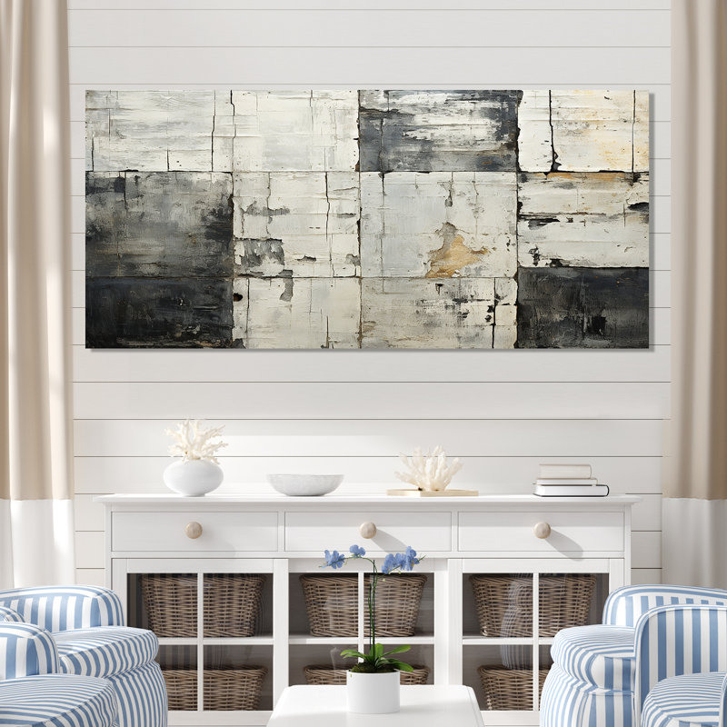 Carreau abstrait gris et gris II, Toile tendue, H 28 po x l 60 po x P 1,5 po
