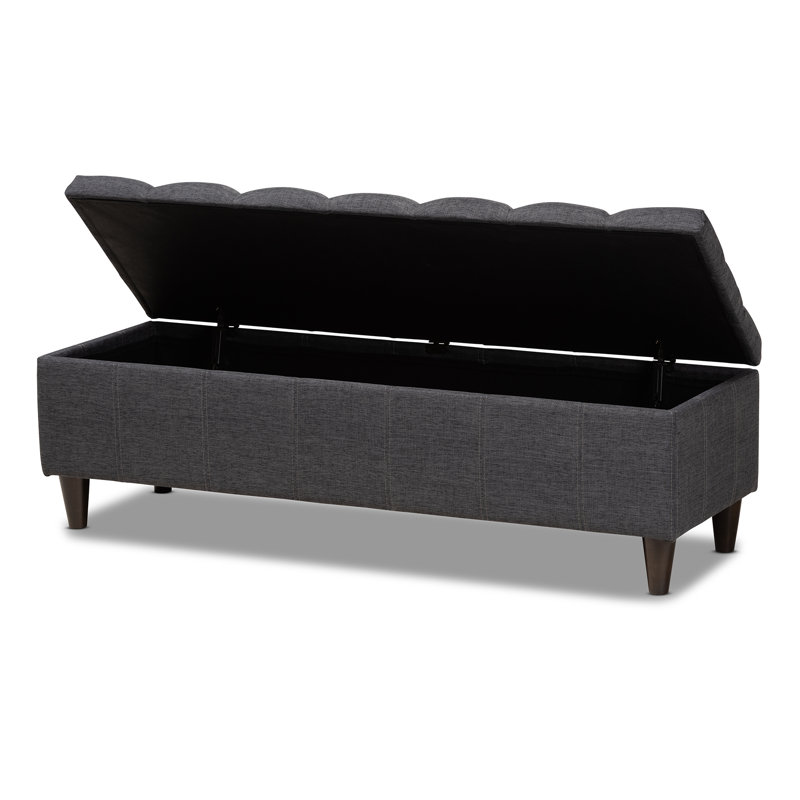 Kalarovich Polyester Upholstered Storage Bench, Charcoal