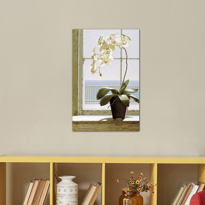 Fleur dans une fenêtre, reproduction d'art sur toile tendue, H 40 po x l 26 po x P 1,5 po, Toile tendue, Pas de tapis