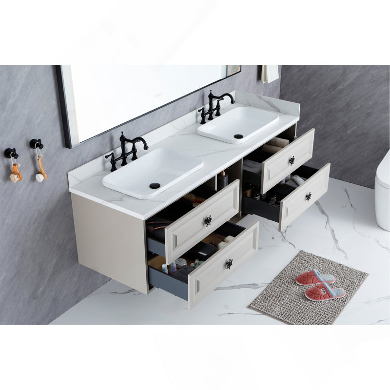 Le meuble-lavabo mural 72 po convient aux lavabos doubles et au cabinet seulement (comptoir et lavabos non inclus), Kaki, 72"