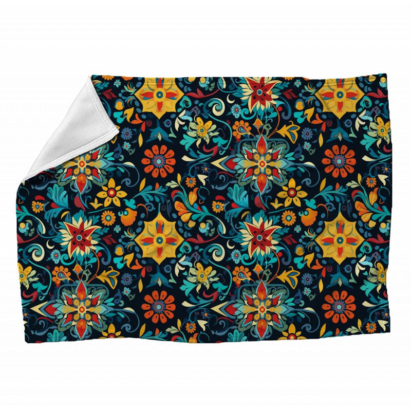Machine Printed Throw Blanket, Floral, 60" L x 50" W, Green/Yellow