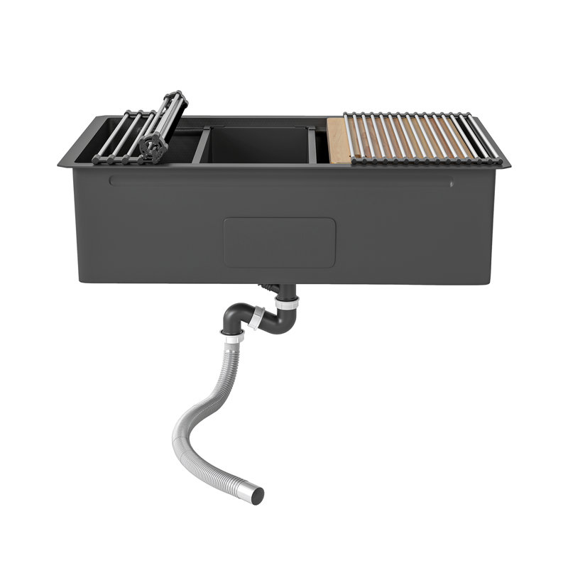 Évier de cuisine encastré 32 po, acier inoxydable 304, bol simple, nid d'abeille, argent, Noir