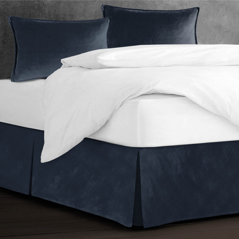 Jupe de lit en velours, Très grand, Bleu marine, 15"