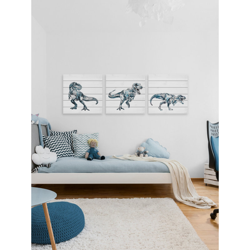 Bite And Fight T-Rex Triptych, 32" H x 32" W x 1.5" D