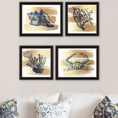 4 Gold Sea Collection Wall Art - Make Your Living Room Shine. Crafted. Wood & Paper. 18x1x14in, 8lb. Barn For Home Decor Collection. 4. Made In . Splendour