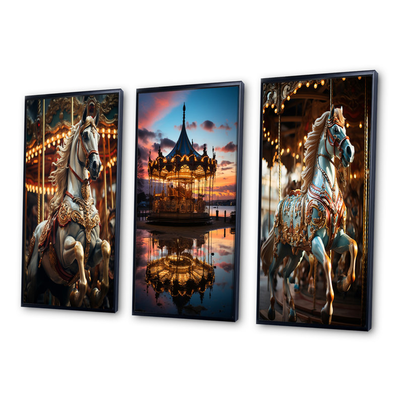 «Carousel Carousel Carousel», 3 pièces sur toile, Cadre noir, H 28 po x l 36 po