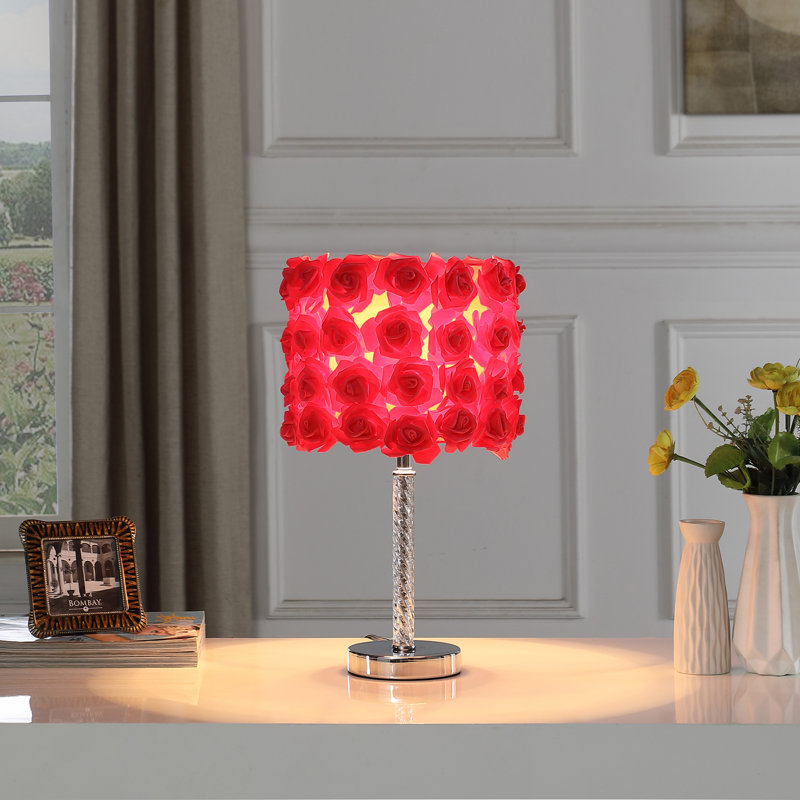 Everitt 18.25" Roses in Bloom Acrylic / Metal Table Lamp, Red