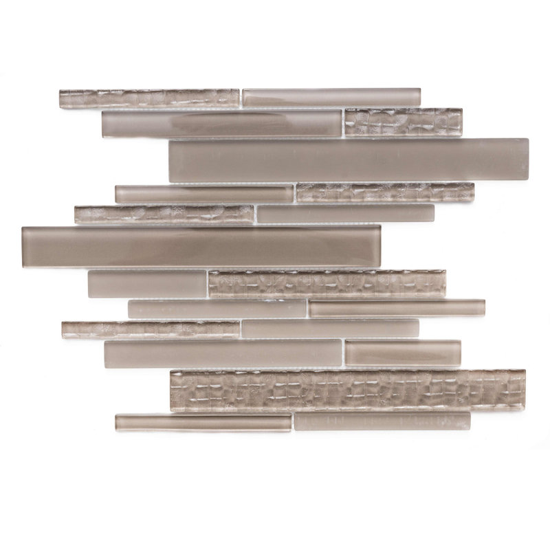 Karma Straight Edge Glass Mosaic Sheet Tile, Taupe