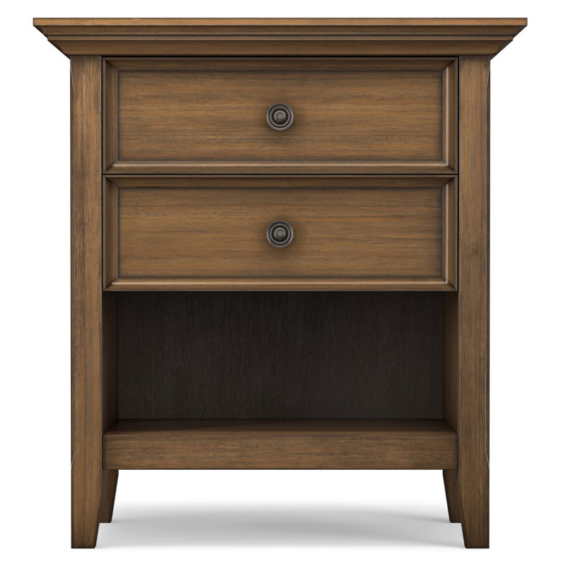 Amherst 24"W Solid Wood Transitional Nightstand with 2 Drawers and Open Storage Shelf, Rustic Natural Aged Brown