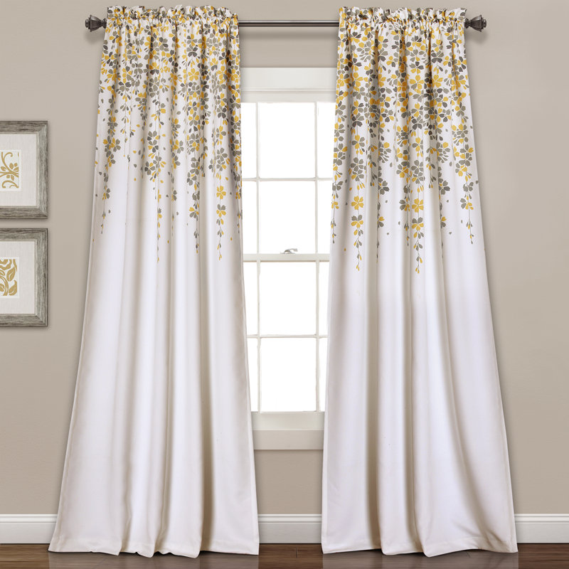 Weeping Flowers Room Darkening Pair, Yellow/Gray, 52" W x 95" H