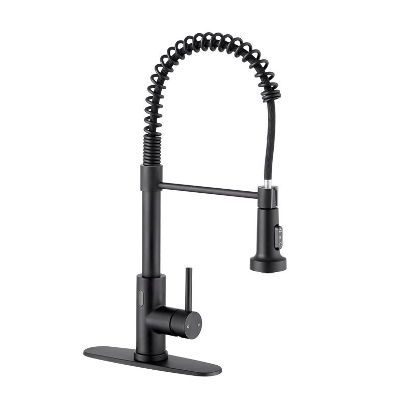 Robinet de cuisine rétractable à poignée simple avec capteur tactile, Noir mat