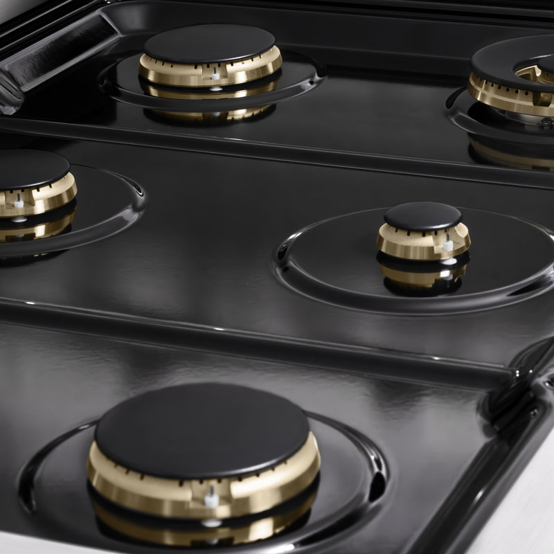 ZLINE Autograph 36 in. 5.2 cu. ft. Marino Dual Fuel Range w/ 6 Gas Burners & White & Gold Accents