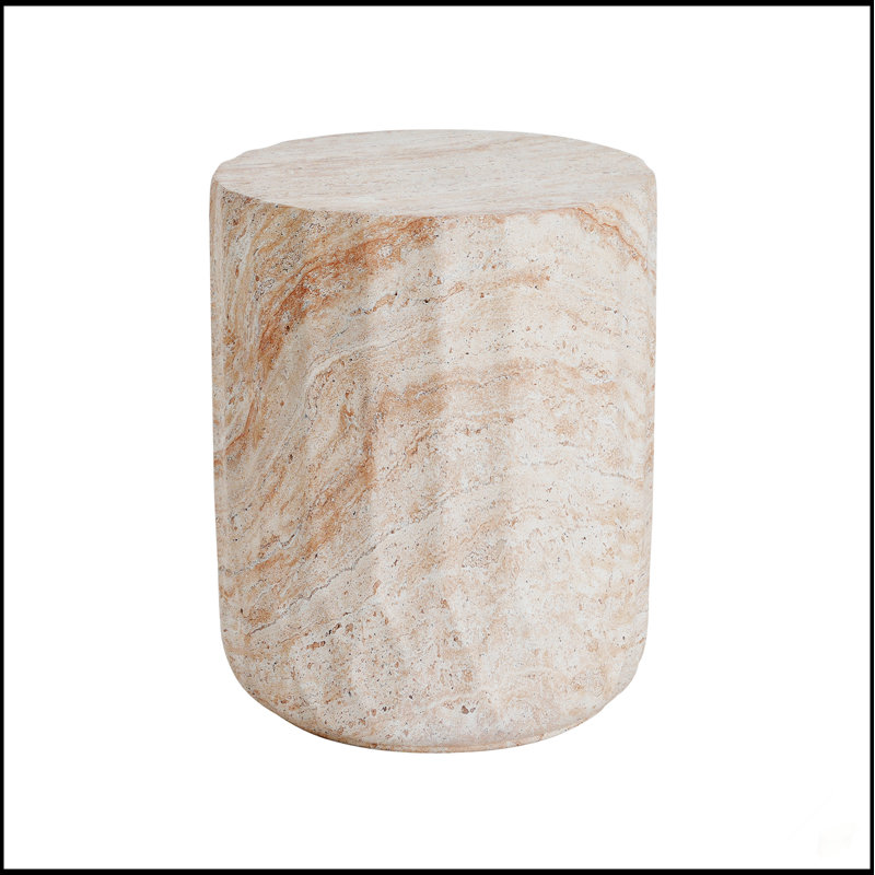Table d'appoint en béton d'extérieur / d'intérieur légère, table d'appoint en finition travertin cylindrique pour une utilisation polyvalente