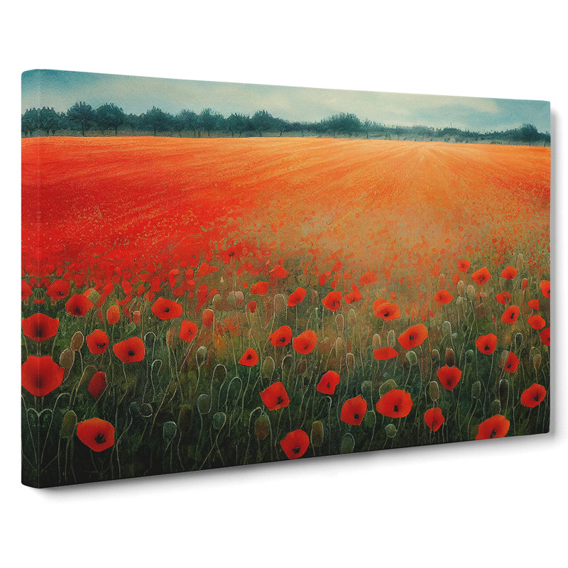 Watercolour Poppy Field Vol.3 - Wrapped Canvas, 40cm H x 60cm W x 3cm D