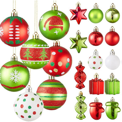 42pcs Christmas Balls Ornaments Set - Red And Green Christmas Ornaments Assorted Shatterproof Glittering Hanging Xmas Tree Decorations For Home Indoor Holiday Party Decor