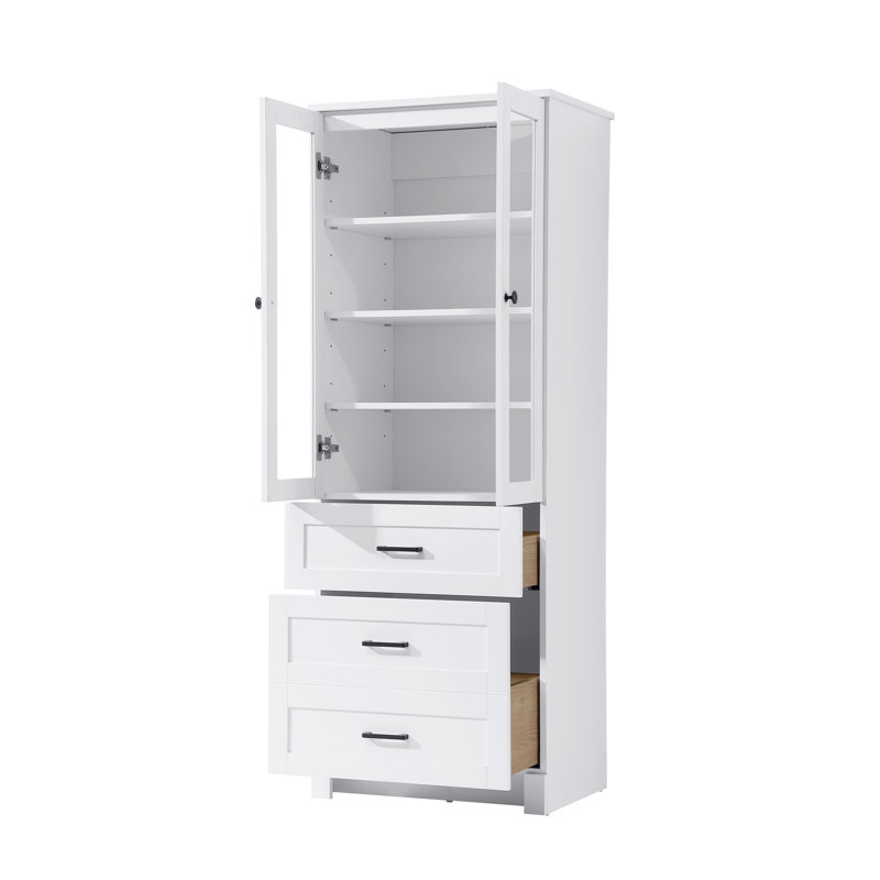 Armoire de rangement en verre blanche 24 po, H 65 po x l 24 po x P 65 po, Blanc
