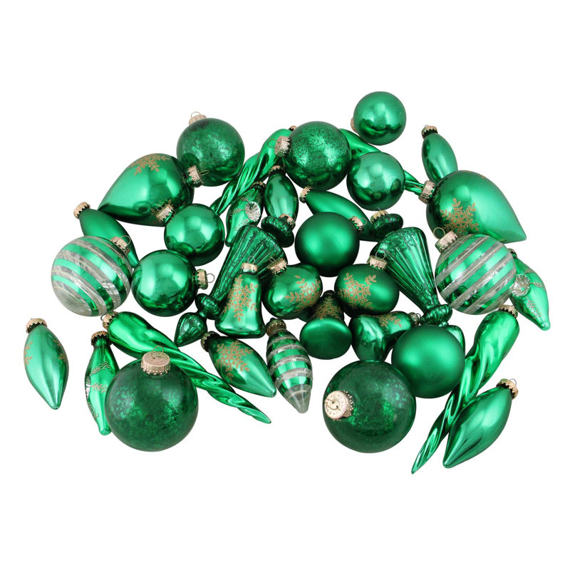 Ensemble de 36 décorations de Noël en verre vertes et dorées de 8 po (200 mm)