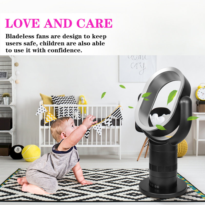 24-Inch Black Bladeless Oscillating Floor Fan with Remote