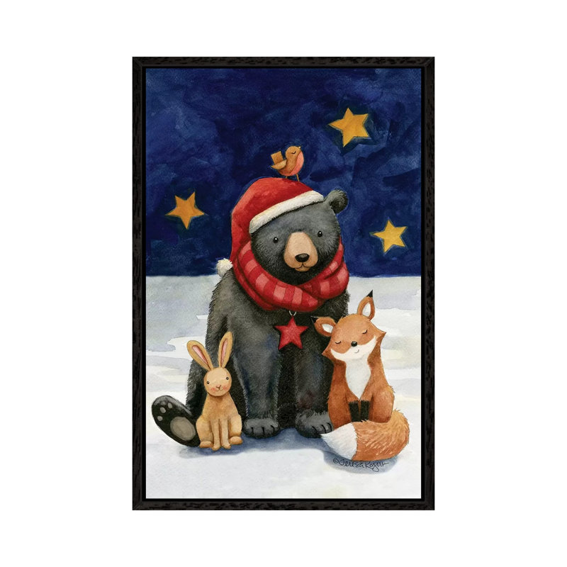 Black Bears Buds by Teresa Kogut - Painting on Canvas, 101.6cm H x 66.04cm W x 3.81cm D, Black Floater Framed