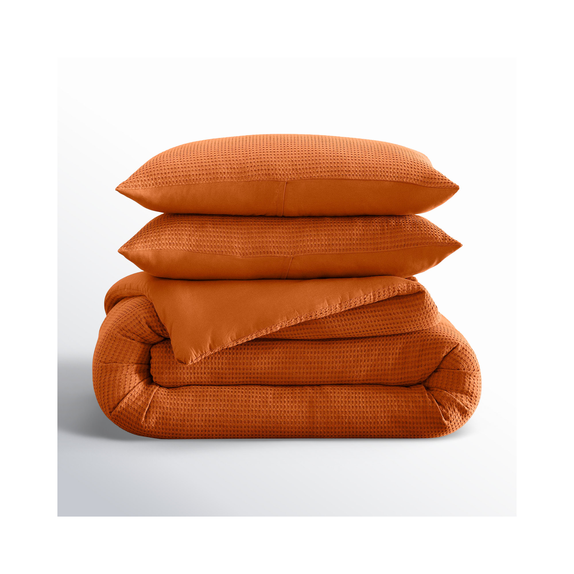 Felix Cotton Waffle Comforter Set, Rust, King / Cal King Comforter + 2 King Shams