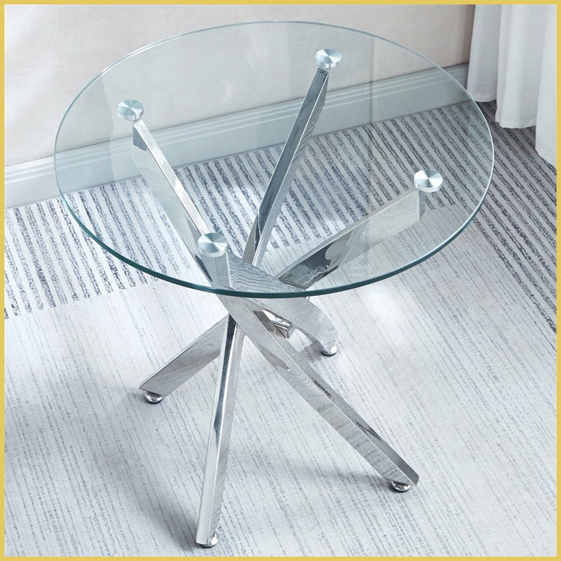 Table basse ronde en verre trempé avec pieds en acier inoxydable pour le salon, durable et amp; Facile à installer