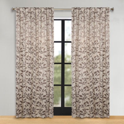  Leaves Pattern Machine Washable 100% Polyester Black Out Curtains with Back Tabs
