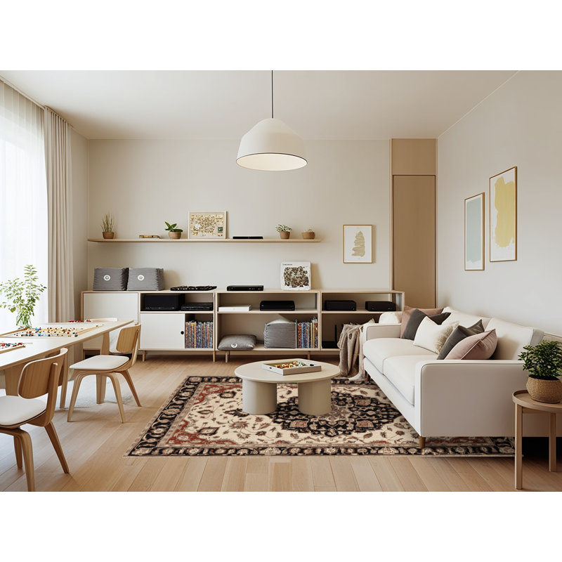 Tapis beige lavable à la machine, Rectangle 7 pi x 9 pi