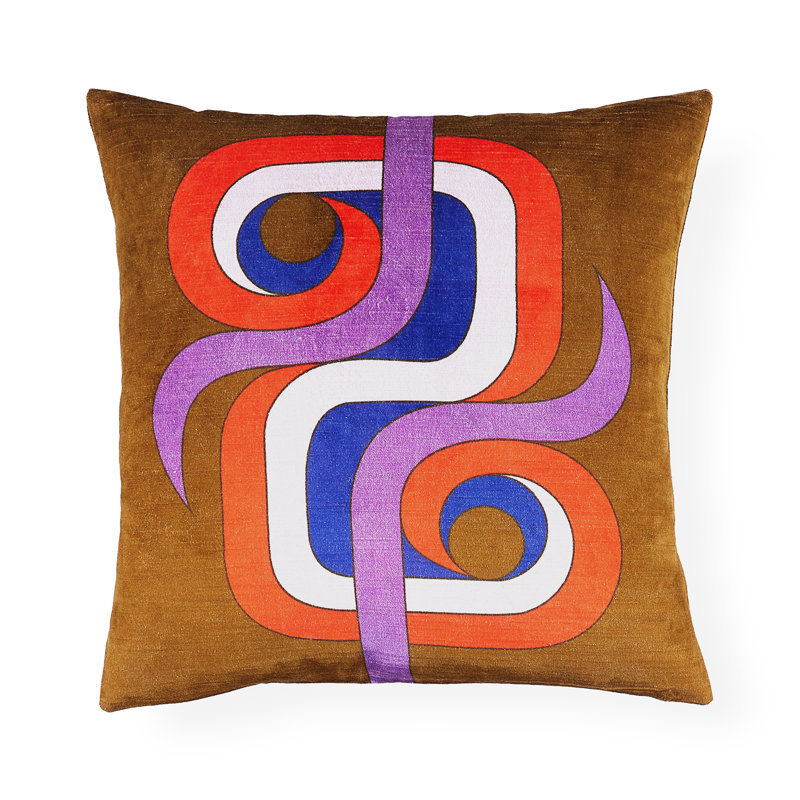 Coussin Madrid Supergraphic, Orange / rose / bleu / blanc / brun, H 20 po x l 20 po, Carré