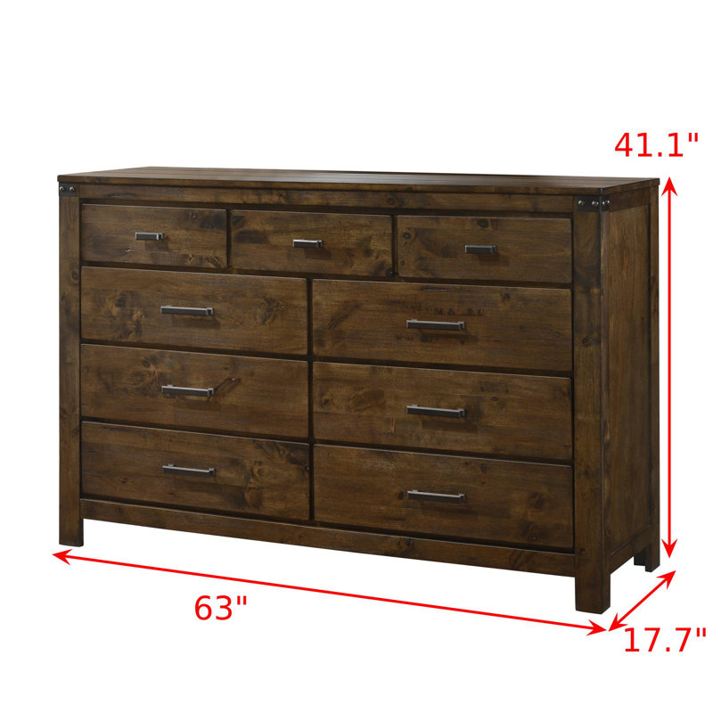 Ensemble de chambre à coucher à panneau rustique avec finition brune, Grand lit, 5 pièces