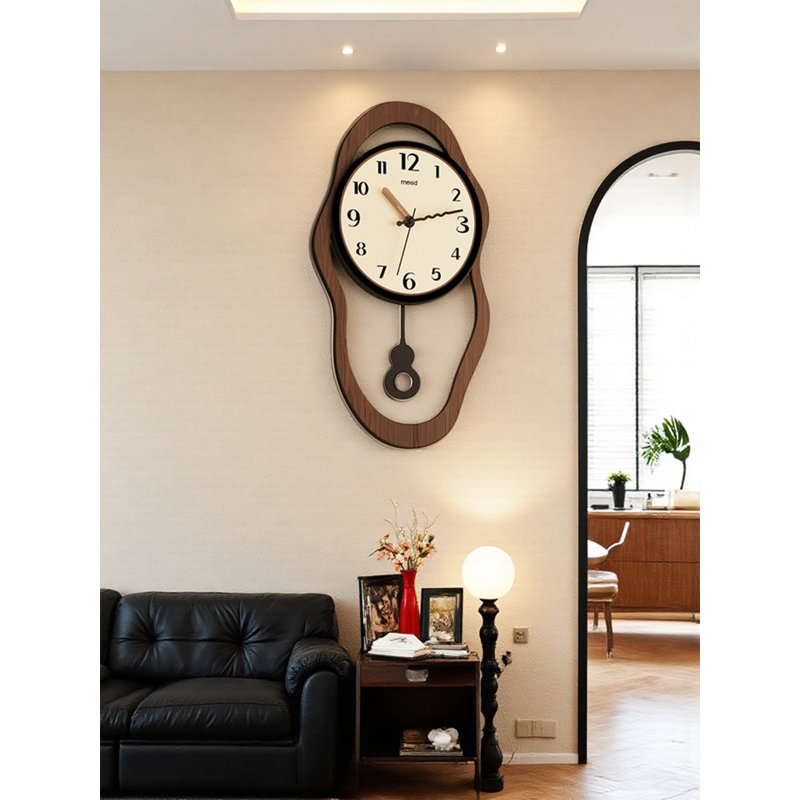 Creative Melting Shape Wall Clock with Pendulum, Unique Home Decor Timepiece