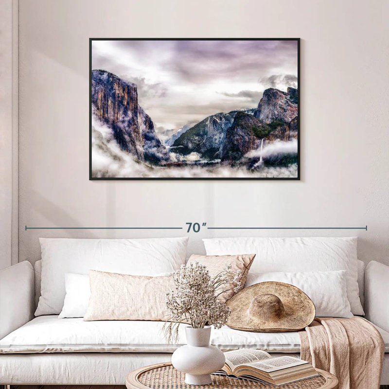 Canyons du parc national Yosemite, Cadre flottant noir, 43 po x 29 po