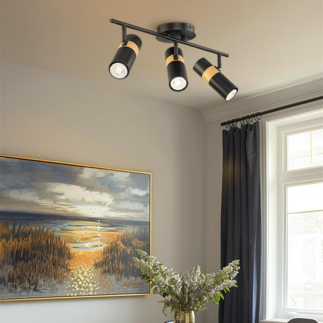 4 Light Track Lighting Kit, Modern Track Lighting Fixtures Ceiling Flexibly Rotatable Flush Mount Spotlight Ceiling Kitchen Dining Room Bedroom Gu10 Bulbs Not Includ