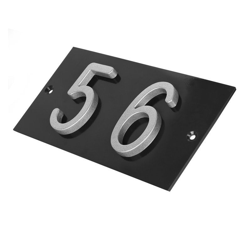 Plaque d'adresse horizontale en aluminium Royal Shade, Argent argent, Oui, Noir