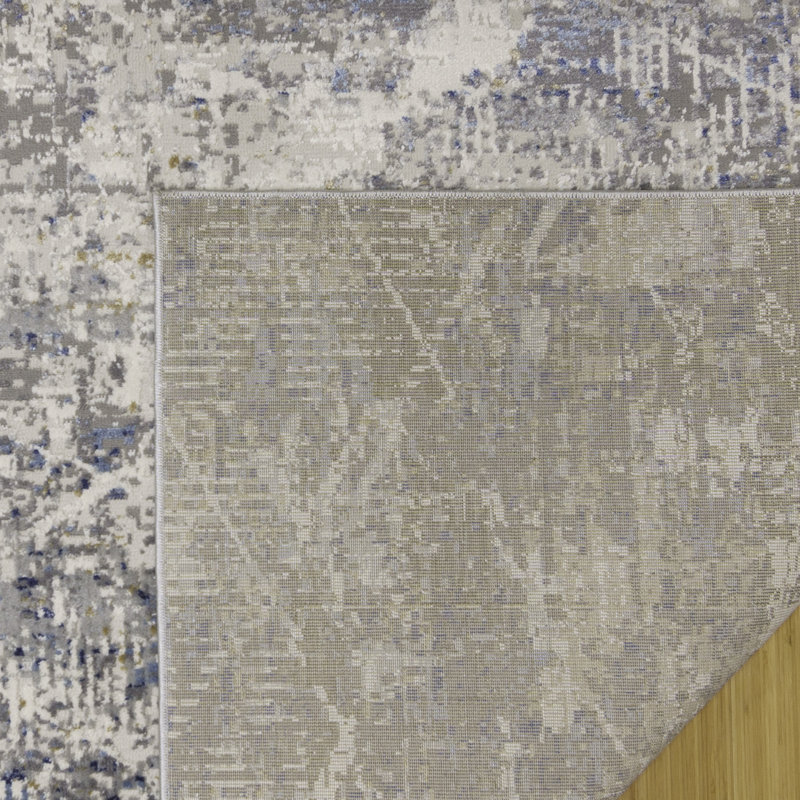  Barga Madge Gray/Blue/Ivory Distressed Modern Abstract Indoor Area Rug, Runner 2'2" x 8'
