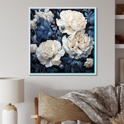 Arrangement d'œillets blanc et bleu IV sur toile