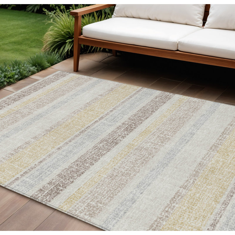 Tapis intérieur lavable rayé ivoire et beige 8 pi x 10 pi