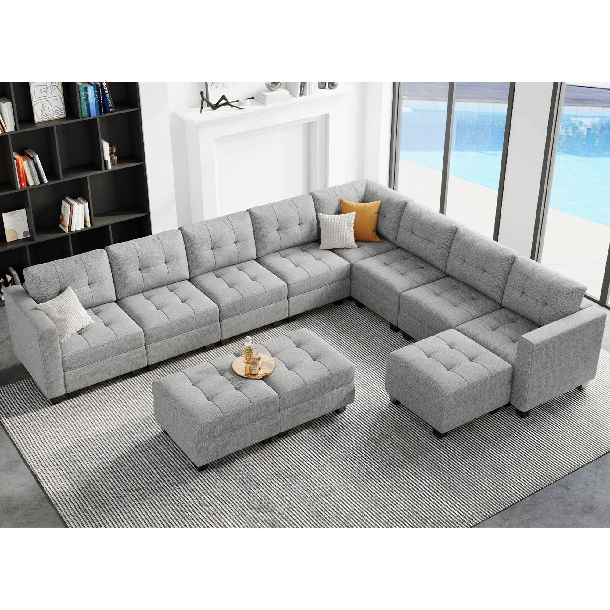 Beibhinn 143 U Shaped Couch Modular Polyester Blend Sectional Sofa Latitude Run Body Fabric Gray Polyester Blend
