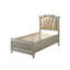 Lit double en cuir champagne - éclairage à DEL, rangement, contemporain synthétique avec champagne et rangement pratique